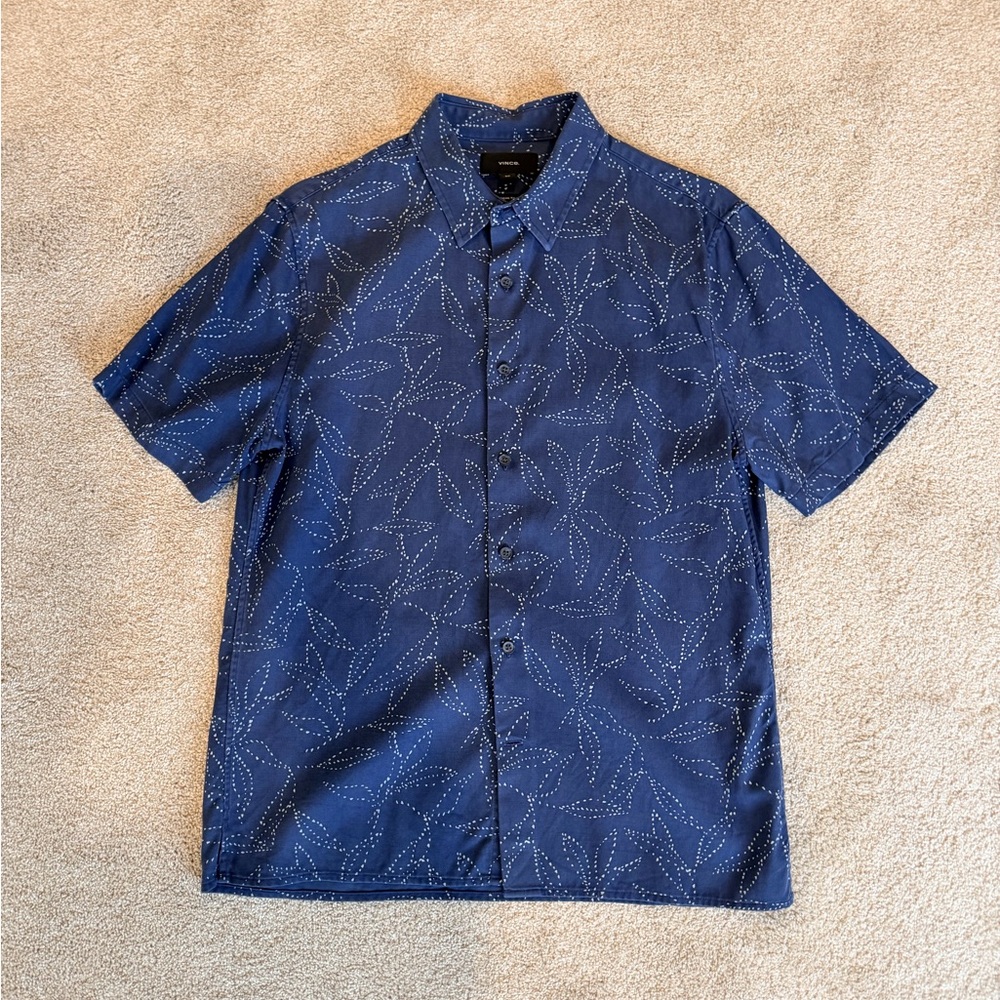 Vince Navy Leaf Print Casual Shirt